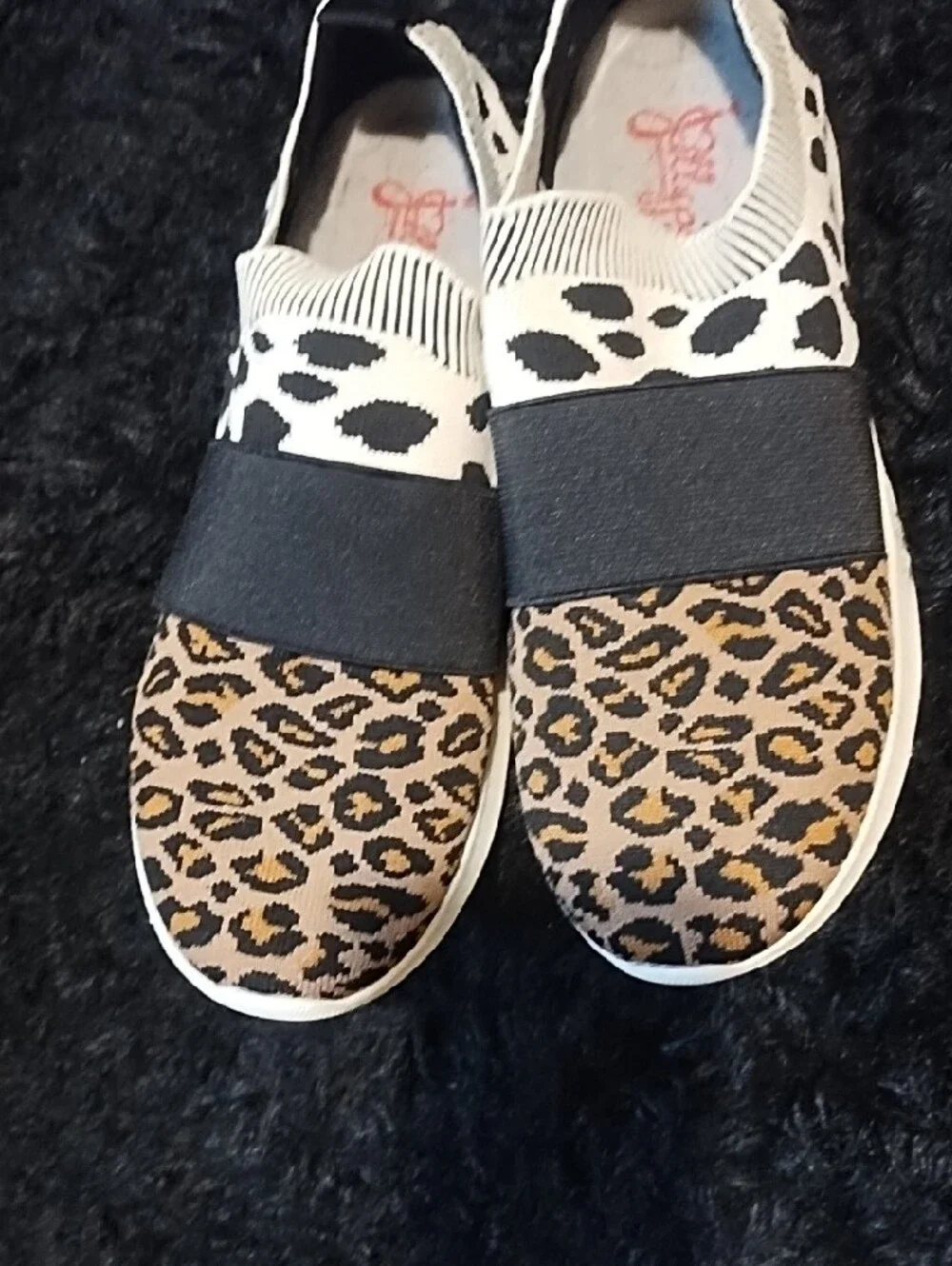 Jellypop Slip-On Mixed Animal Print Sneakers - Black, White & Brown VGC Size 8.5